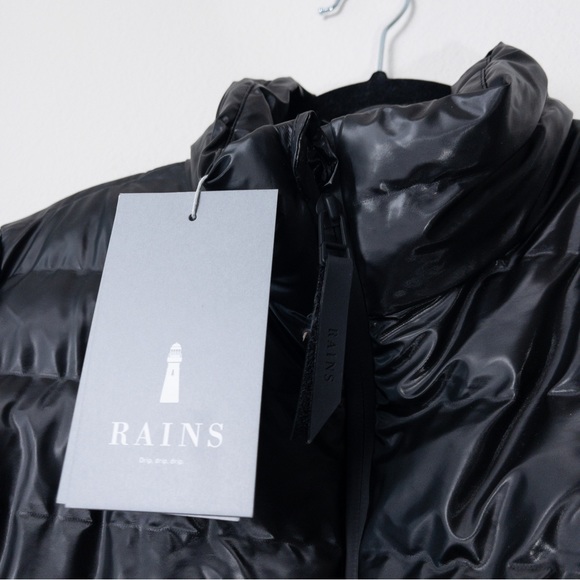 NWT RAINS Trekker W Coat XS/S Shiny Black Insulated Belted Waterproof Long - Picture 5 of 13